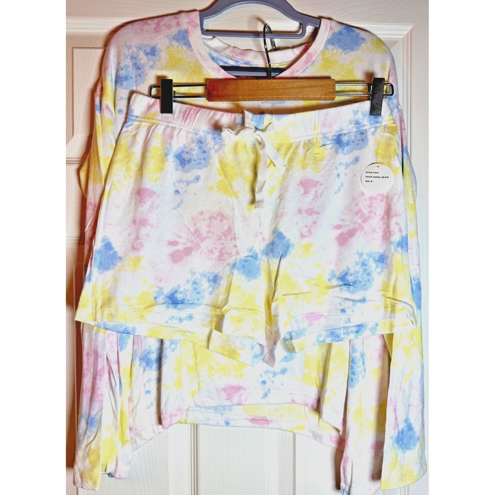 KIKIT Women's Medium Cotton Candy Colored 2PC Pajama/Lounge LS Top & Short Set
